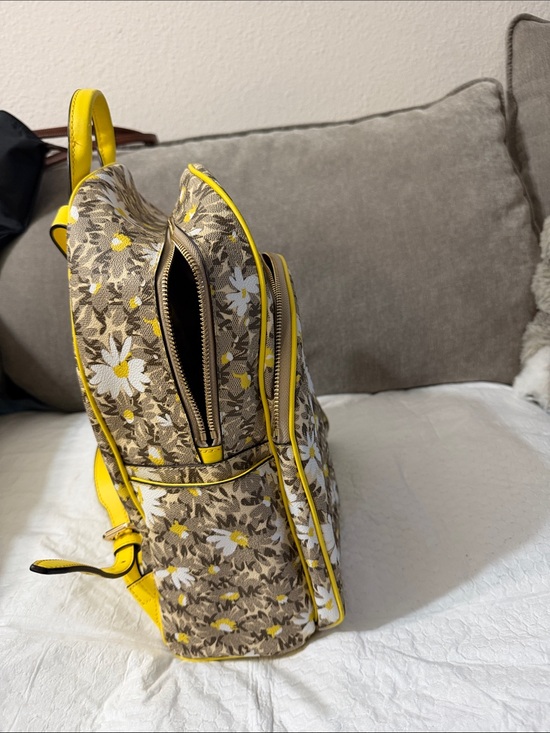Michael Kors Brown Floral Daisy-Print Backpack with Yellow Trim main image 9